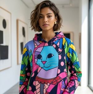 Romero Britto Freshhoods Mona Cat Kid Hoodie Sweatshirt Soft Inside Pocket Front